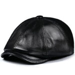 Mens Vintage Beret Leather Octagonal Cap - Image 5