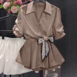 Short-sleeve Top Petite Shirt Fitted-waist Blouse - Image 6