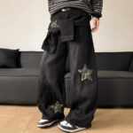Leopard-print Patchwork With Star Details Distressed Aesthetic