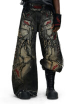 Lucky Pattern Embroidered Patchwork Jeans - Image 3