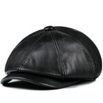 Mens Vintage Beret Leather Octagonal Cap - Image 4