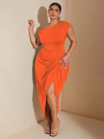 Waist-cinched Knot-front Slit Short-sleeve Dress - Image 7