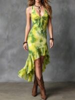 V-neck Printed Versatile High-waisted Long Dress - Image 9