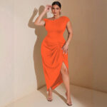 Waist-cinched Knot-front Slit Short-sleeve Dress - Image 10