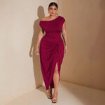 Waist-cinched Knot-front Slit Short-sleeve Dress - Image 9