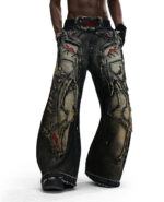 Lucky Pattern Embroidered Patchwork Jeans - Image 4