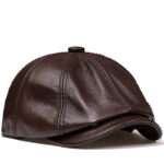 Mens Vintage Beret Leather Octagonal Cap - Image 6