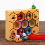 Montessori Educational Industrious Little Bees Kids Wooden Toys for Children Interactive Beehive Game Board Funny Toy Gift