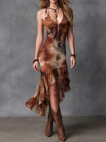 V-neck Printed Versatile High-waisted Long Dress - Image 6