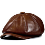 Mens Vintage Beret Leather Octagonal Cap - Image 2