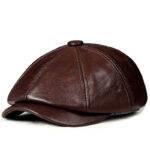 Mens Vintage Beret Leather Octagonal Cap - Image 3