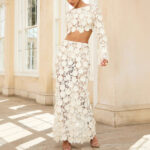 Summer New Womens Lace Pullover Long-Sleeve Set