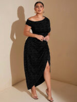 Waist-cinched Knot-front Slit Short-sleeve Dress - Image 5