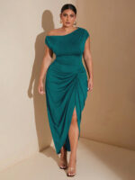 Waist-cinched Knot-front Slit Short-sleeve Dress - Image 8