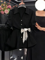 Short-sleeve Top Petite Shirt Fitted-waist Blouse - Image 10