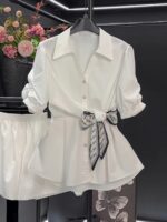 Short-sleeve Top Petite Shirt Fitted-waist Blouse - Image 8