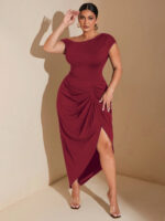 Waist-cinched Knot-front Slit Short-sleeve Dress - Image 2