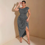 Waist-cinched Knot-front Slit Short-sleeve Dress - Image 4