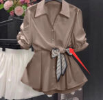 Short-sleeve Top Petite Shirt Fitted-waist Blouse - Image 7