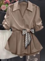 Short-sleeve Top Petite Shirt Fitted-waist Blouse - Image 3