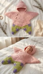 Crocheted Star-shaped Bodysuit Starfish Baby Sleeping Bag Newborn Baby Boy Girl Kids Cartoon Hooded Romper Jumpsuit Bodysuit Clothes Outfits Long Sleeve Playsuit Toddler One Piece Outfit - Image 8
